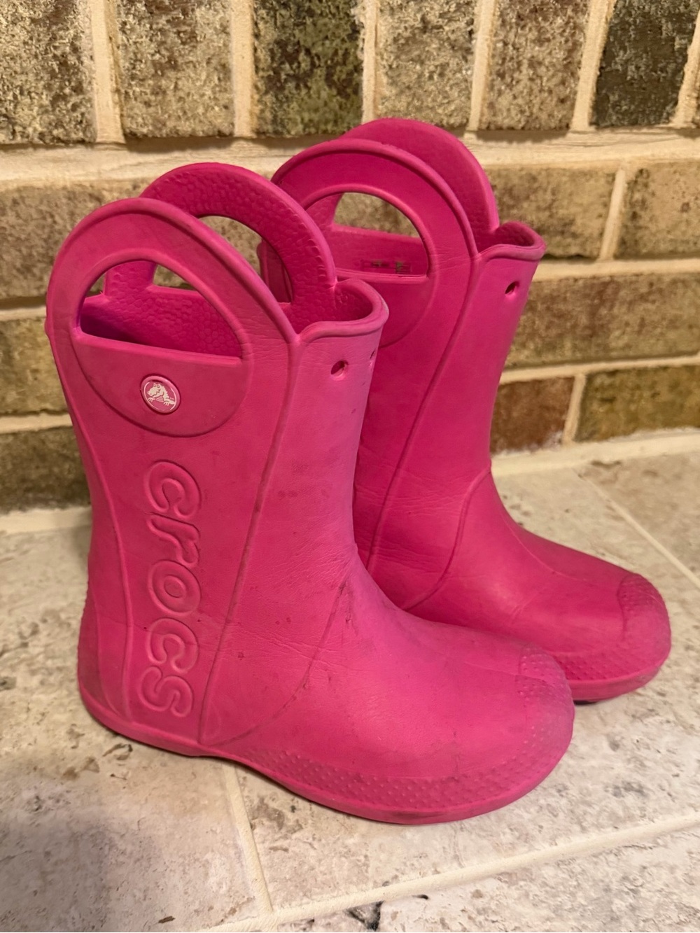 CROCS Kids Hot Pink Rain Boots with Handles